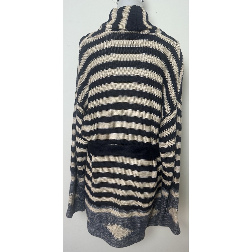 LRL Lauren Jeans Aztec Linen Cotton Cardigan Sweater Striped Shawl Collar Large - Picture 3 of 9